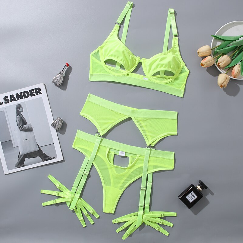 JUNE- Neon sexy cut out bra set