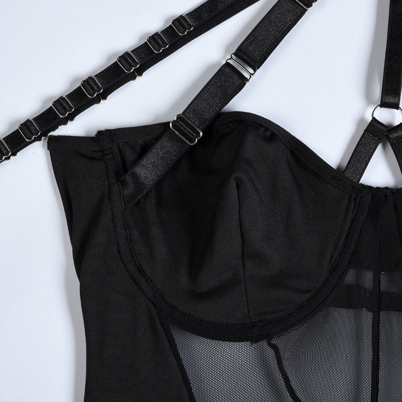 TYANNA - Halter mesh bodysuit with garter