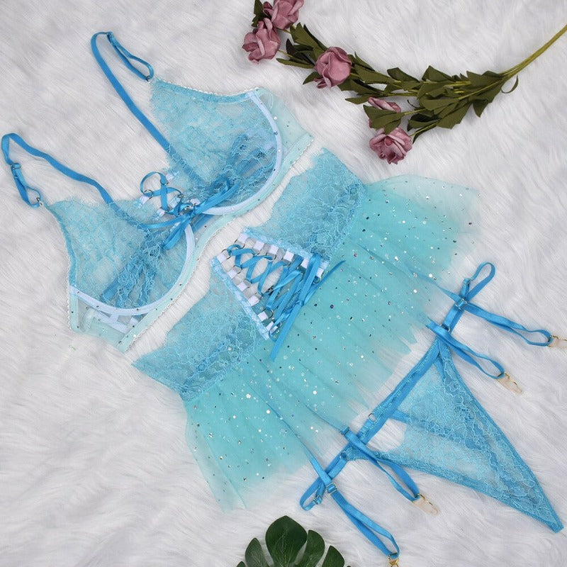 DAYANNA- Sky blue ruffled lingerie set